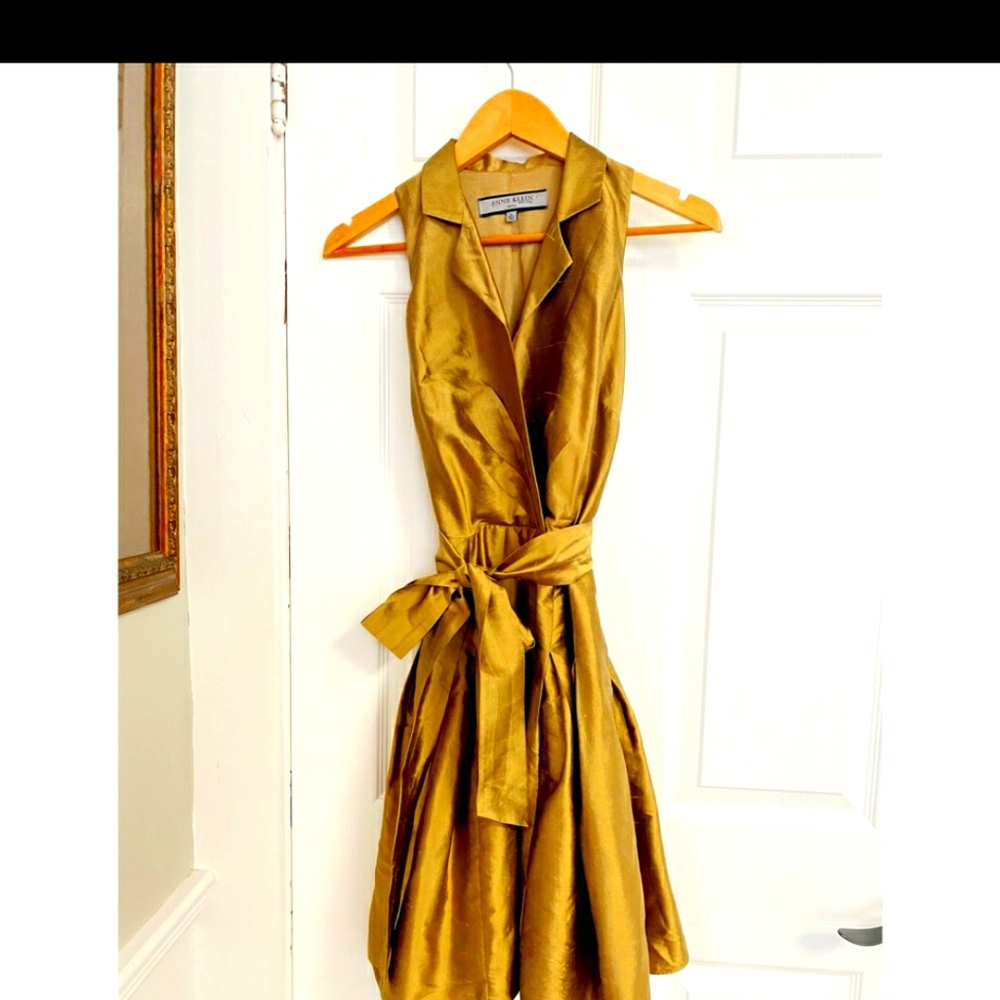 Metallic gold silk cocktail dress